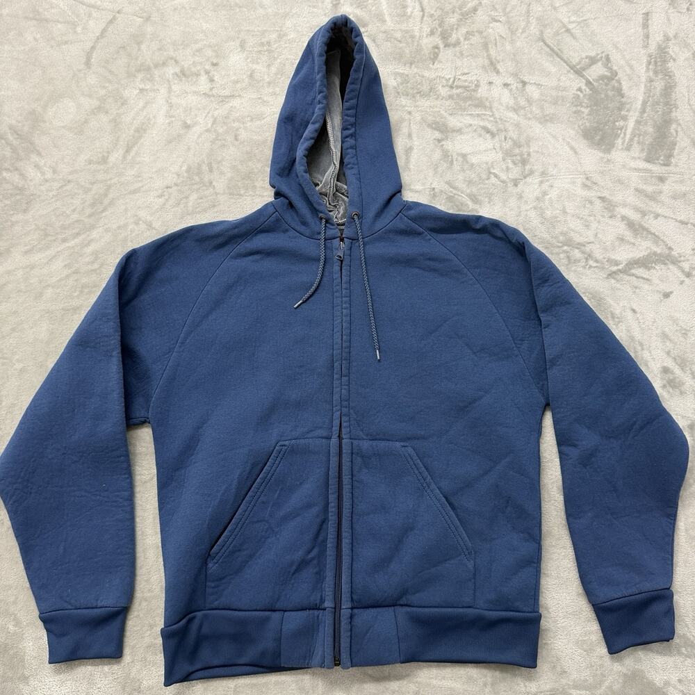 Zara Man Boxy Blue Faux Fur Lined Full Zip Hoodie Sweatshirt READ DESCRIPTION